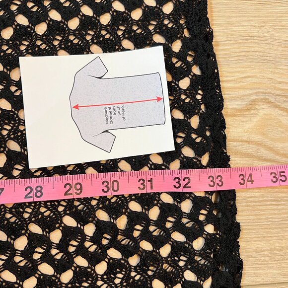 Design Lab Black  Boho Retro Crochet Mini Dress with Bell Sleeves (L) - Picture 10 of 13